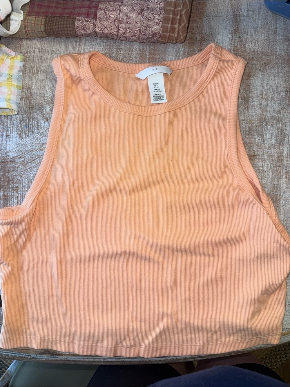 H&M Soft Peach Ribbed Crop Tank Top